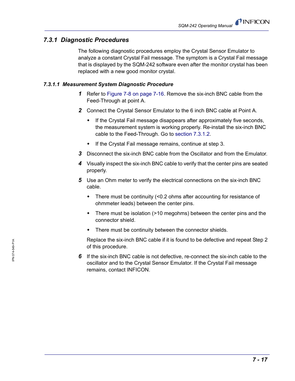1 diagnostic procedures, 1 measurement system diagnostic procedure | INFICON SQM-242 Thin Film Deposition Controller Card Operating Manual User Manual | Page 71 / 108