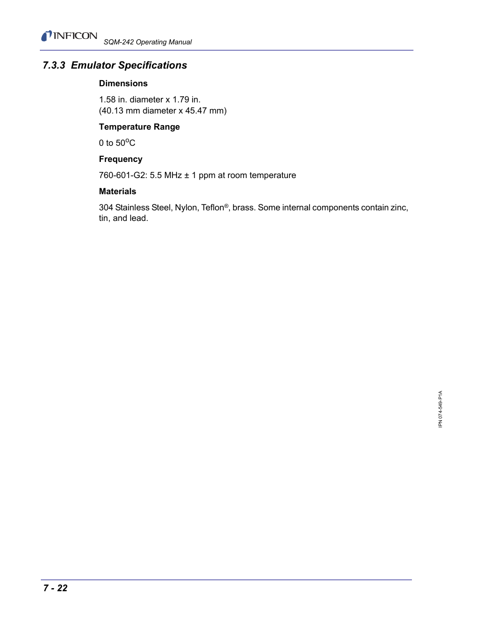 3 emulator specifications | INFICON SQM-242 Thin Film Deposition Controller Card Operating Manual User Manual | Page 76 / 108