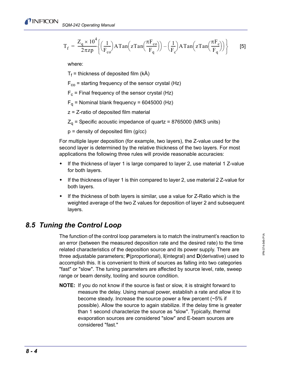5 tuning the control loop | INFICON SQM-242 Thin Film Deposition Controller Card Operating Manual User Manual | Page 80 / 108
