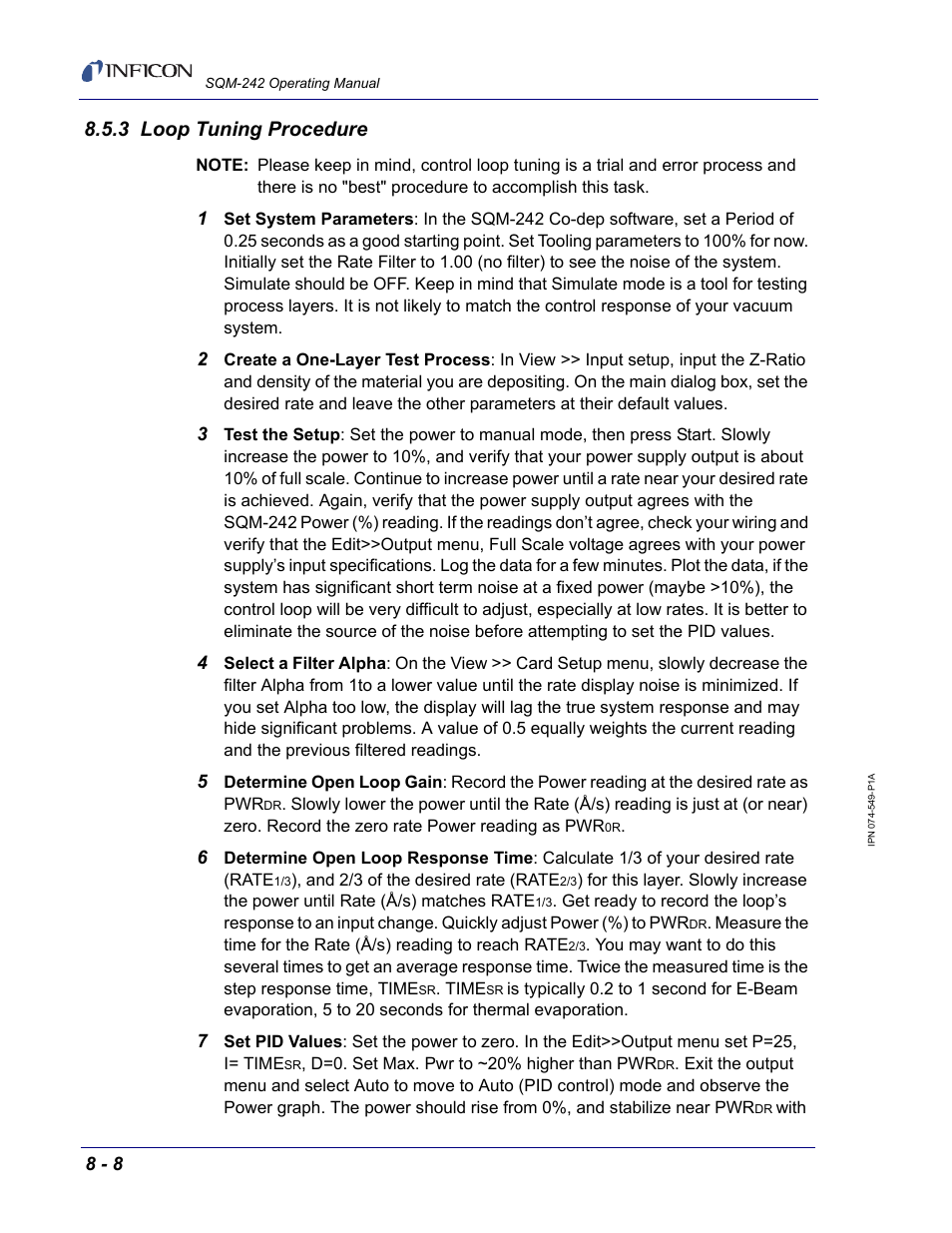 3 loop tuning procedure | INFICON SQM-242 Thin Film Deposition Controller Card Operating Manual User Manual | Page 84 / 108
