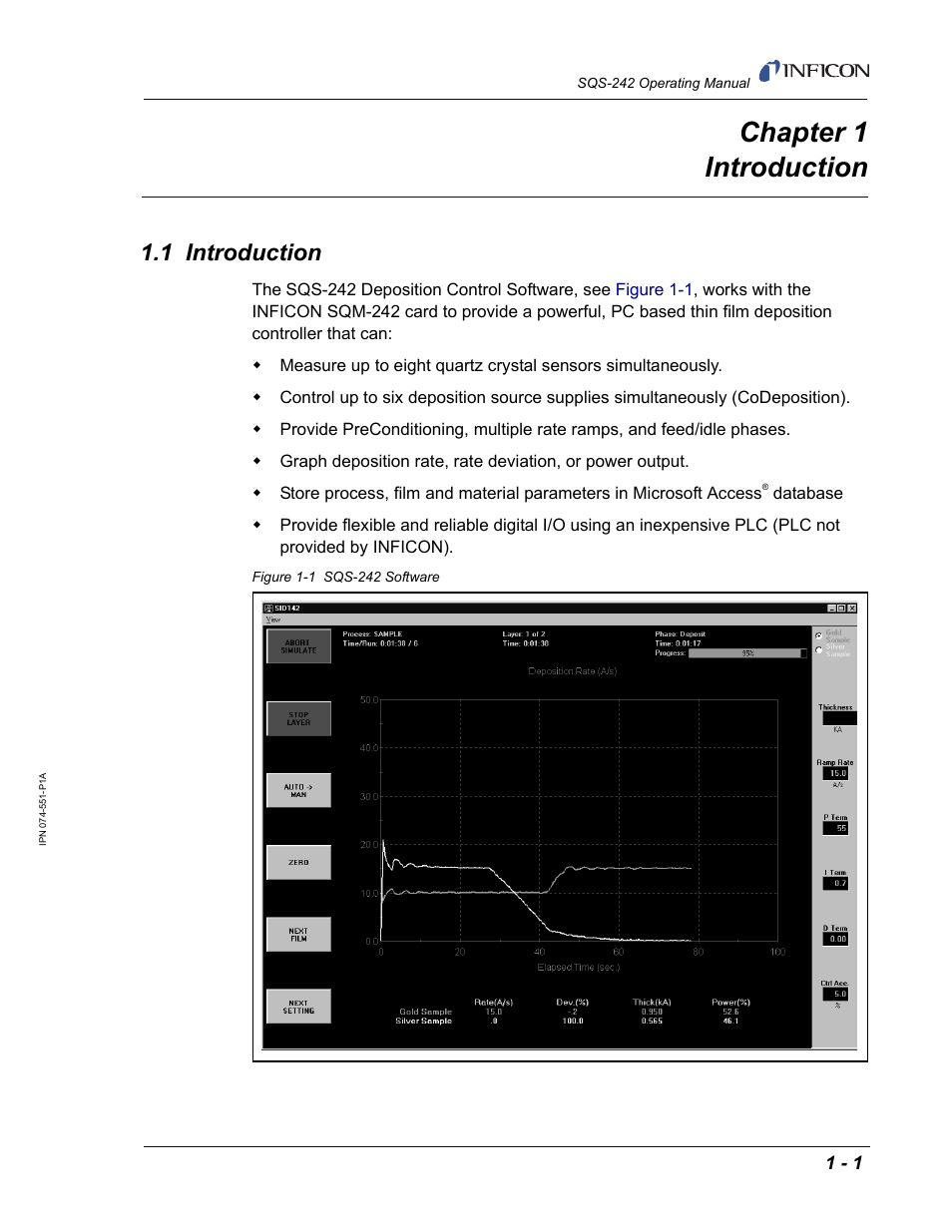 Chapter 1 introduction, 1 introduction, Chapter 1 | INFICON SQM-242 Thin Film Deposition Controller Card Software Operating Manual User Manual | Page 11 / 84