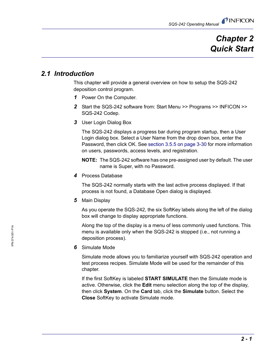 Chapter 2 quick start, 1 introduction, Chapter 2 | INFICON SQM-242 Thin Film Deposition Controller Card Software Operating Manual User Manual | Page 15 / 84
