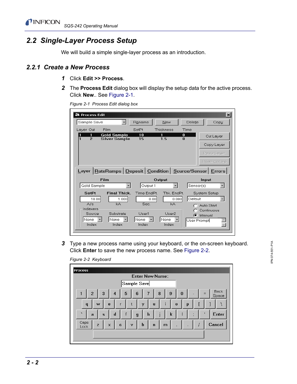 2 single-layer process setup, 1 create a new process | INFICON SQM-242 Thin Film Deposition Controller Card Software Operating Manual User Manual | Page 16 / 84
