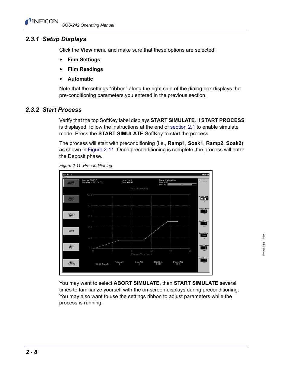 1 setup displays, 2 start process | INFICON SQM-242 Thin Film Deposition Controller Card Software Operating Manual User Manual | Page 22 / 84
