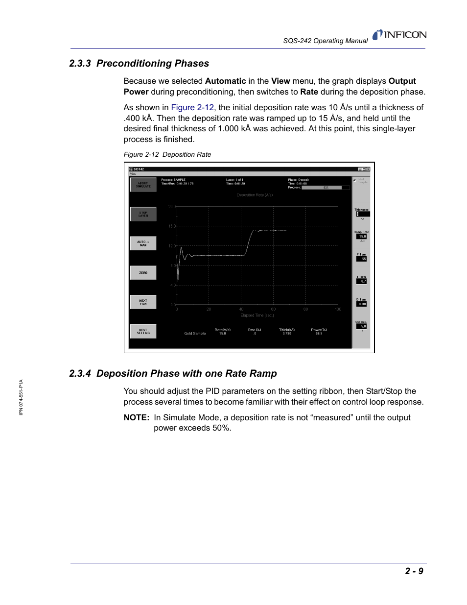 3 preconditioning phases, 4 deposition phase with one rate ramp | INFICON SQM-242 Thin Film Deposition Controller Card Software Operating Manual User Manual | Page 23 / 84