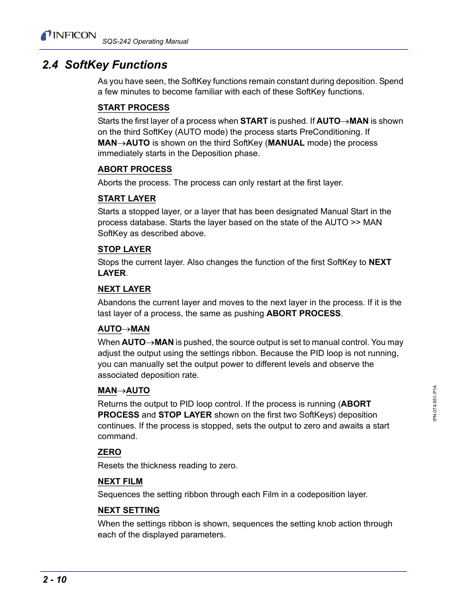 4 softkey functions | INFICON SQM-242 Thin Film Deposition Controller Card Software Operating Manual User Manual | Page 24 / 84
