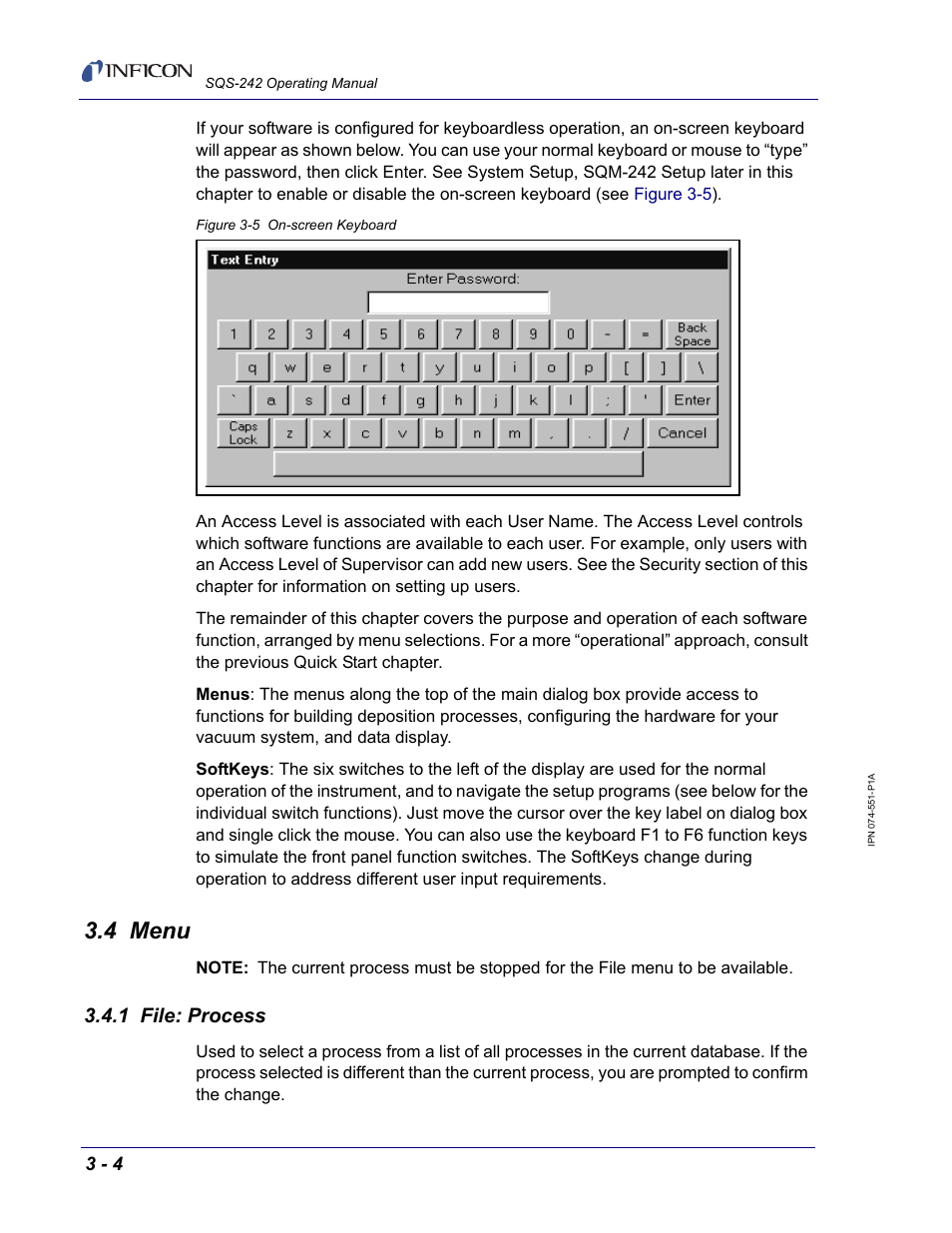 4 menu, 1 file: process | INFICON SQM-242 Thin Film Deposition Controller Card Software Operating Manual User Manual | Page 34 / 84