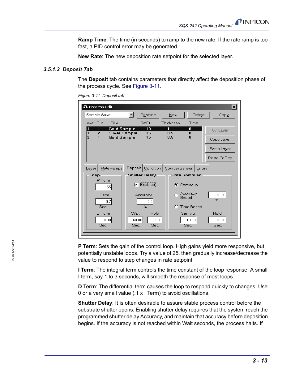 3 deposit tab | INFICON SQM-242 Thin Film Deposition Controller Card Software Operating Manual User Manual | Page 43 / 84