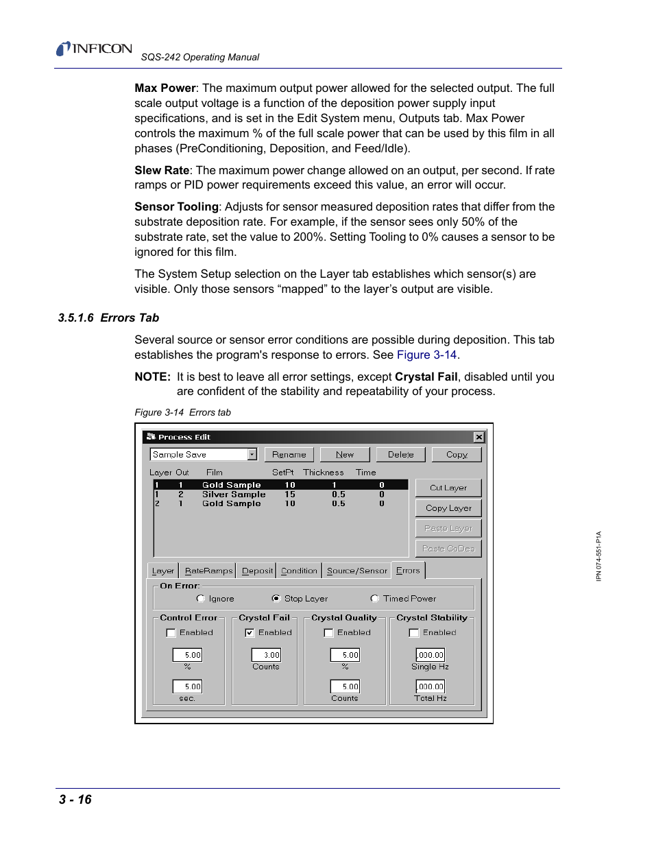 6 errors tab | INFICON SQM-242 Thin Film Deposition Controller Card Software Operating Manual User Manual | Page 46 / 84