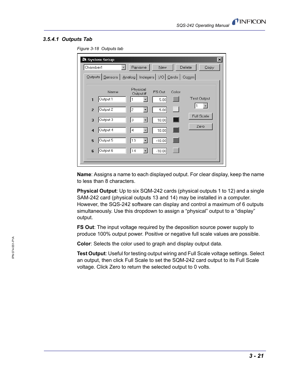 1 outputs tab | INFICON SQM-242 Thin Film Deposition Controller Card Software Operating Manual User Manual | Page 51 / 84