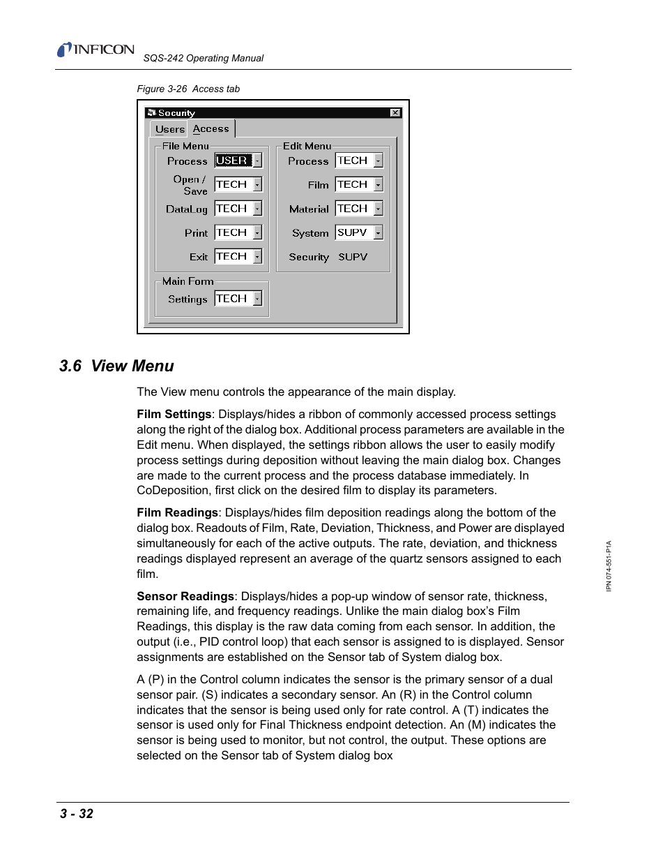 6 view menu | INFICON SQM-242 Thin Film Deposition Controller Card Software Operating Manual User Manual | Page 62 / 84