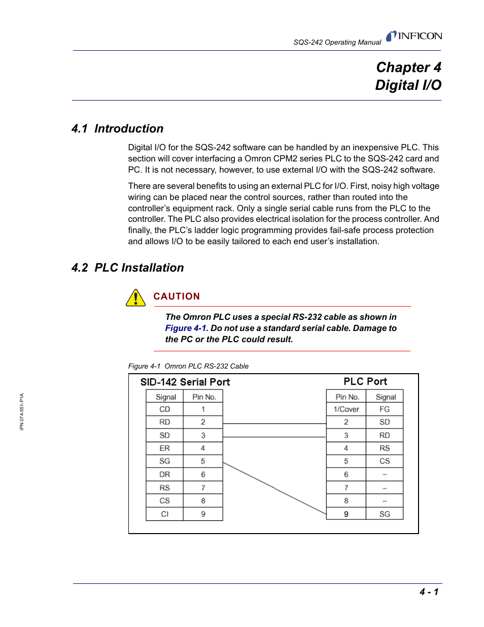 Chapter 4 digital i/o, 1 introduction, 2 plc installation | Chapter 4 | INFICON SQM-242 Thin Film Deposition Controller Card Software Operating Manual User Manual | Page 69 / 84