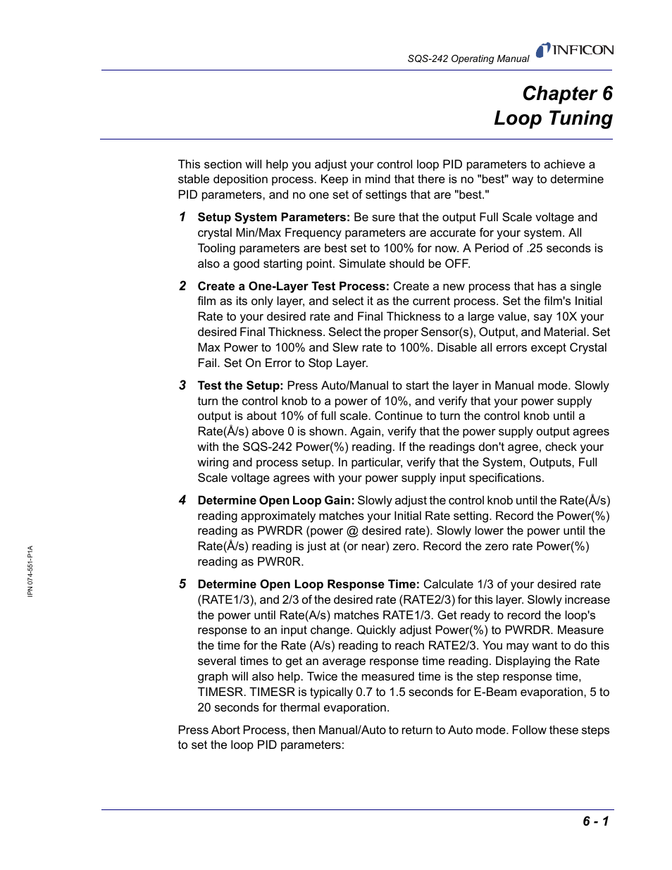 Chapter 6 loop tuning, Chapter 6 | INFICON SQM-242 Thin Film Deposition Controller Card Software Operating Manual User Manual | Page 83 / 84