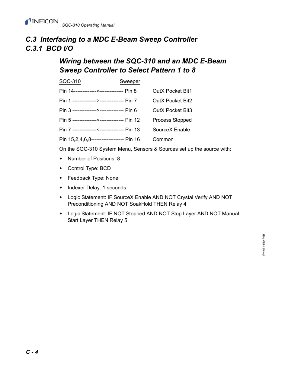 C.3 interfacing to a mdc e-beam sweep controller, C.3.1 bcd i/o, C.3.1 | INFICON SQC-310 Thin Film Deposition Controller User Manual | Page 120 / 120