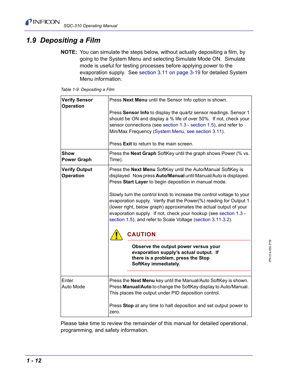 9 depositing a film | INFICON SQC-310 Thin Film Deposition Controller User Manual | Page 24 / 120