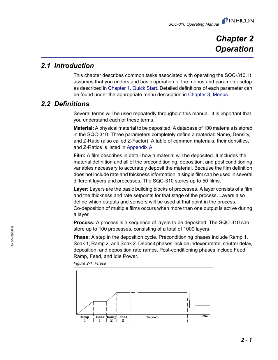 Chapter 2 operation, 1 introduction, 2 definitions | Chapter 2 | INFICON SQC-310 Thin Film Deposition Controller User Manual | Page 25 / 120