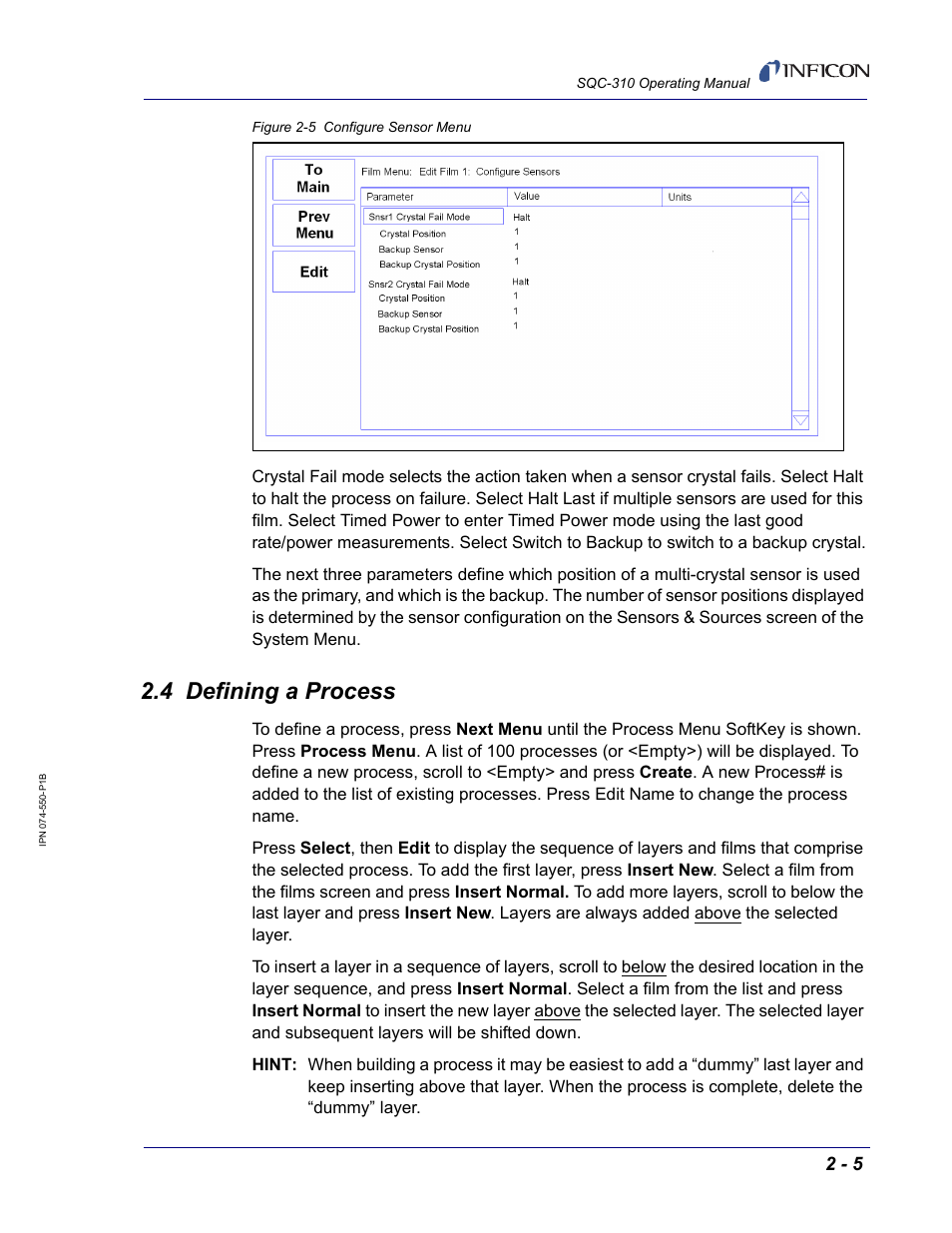4 defining a process | INFICON SQC-310 Thin Film Deposition Controller User Manual | Page 29 / 120