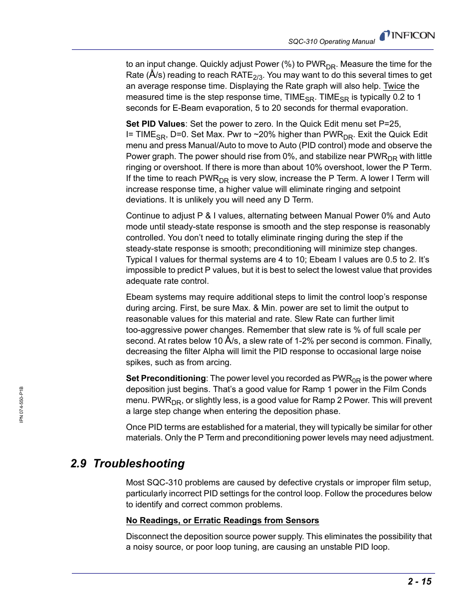 9 troubleshooting | INFICON SQC-310 Thin Film Deposition Controller User Manual | Page 39 / 120