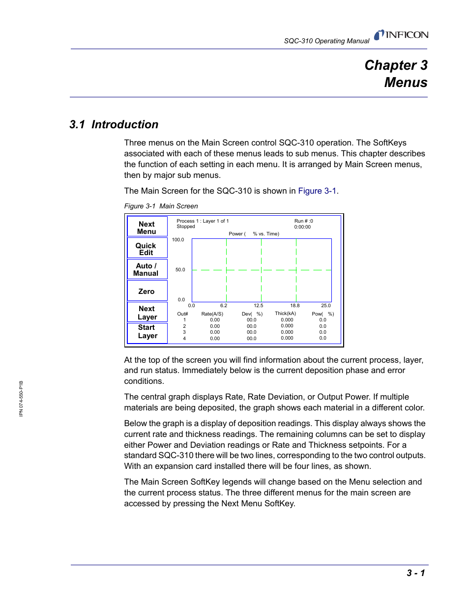 Chapter 3 menus, 1 introduction, Chapter 3 | Chapter 3, menus, Discusse | INFICON SQC-310 Thin Film Deposition Controller User Manual | Page 43 / 120