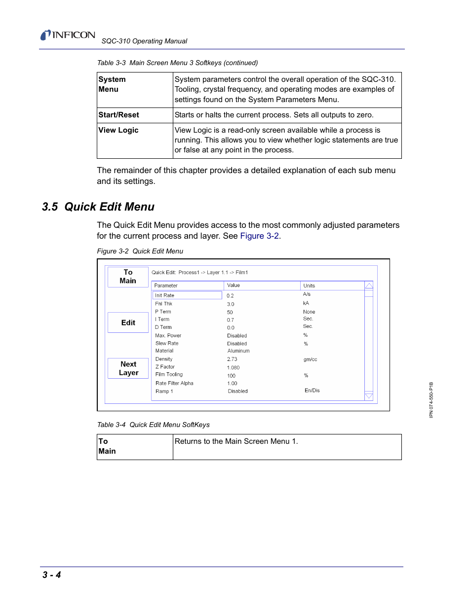 5 quick edit menu | INFICON SQC-310 Thin Film Deposition Controller User Manual | Page 46 / 120