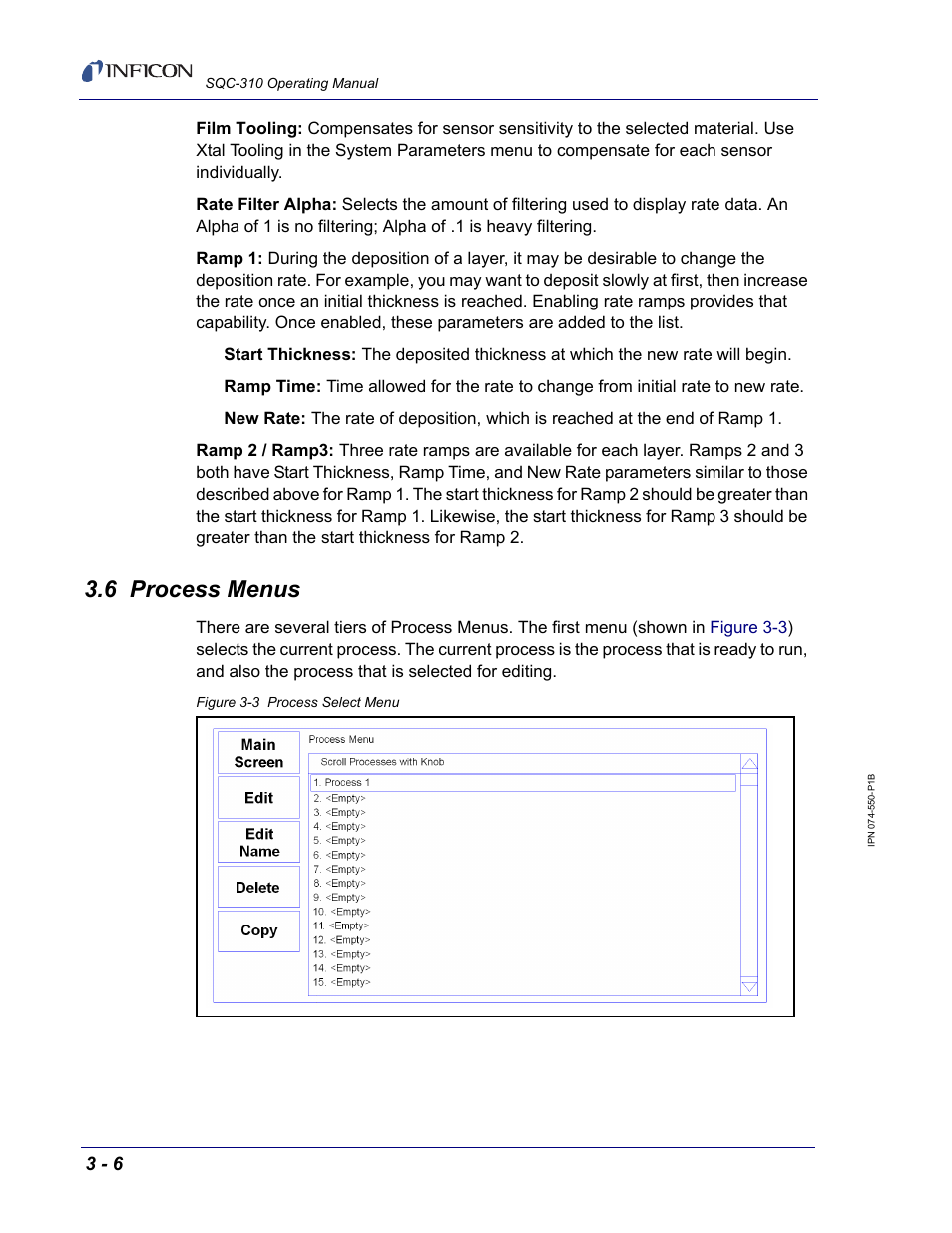 6 process menus | INFICON SQC-310 Thin Film Deposition Controller User Manual | Page 48 / 120