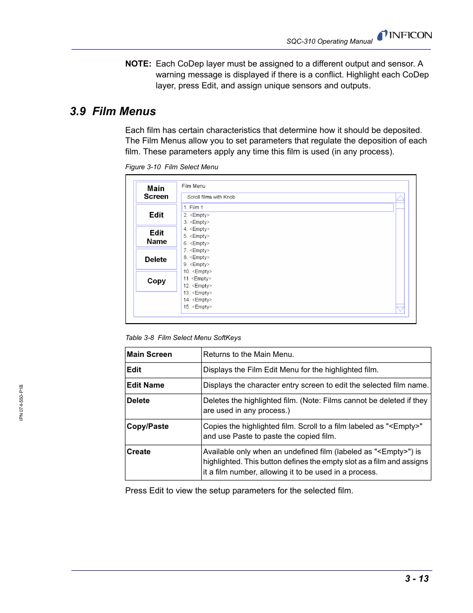 9 film menus | INFICON SQC-310 Thin Film Deposition Controller User Manual | Page 55 / 120