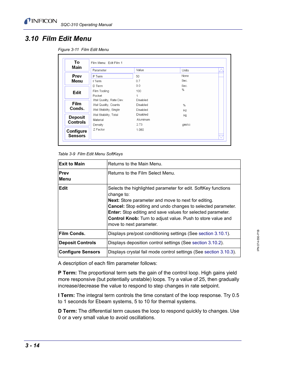 10 film edit menu | INFICON SQC-310 Thin Film Deposition Controller User Manual | Page 56 / 120