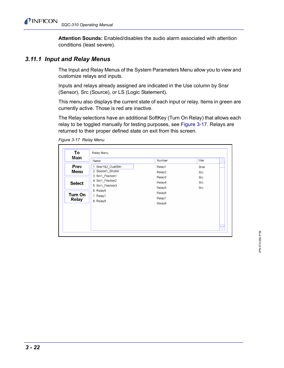 1 input and relay menus | INFICON SQC-310 Thin Film Deposition Controller User Manual | Page 64 / 120