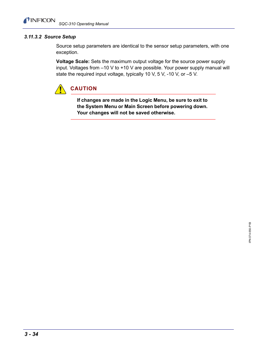 2 source setup, Section 3.11.3.2, Caution | INFICON SQC-310 Thin Film Deposition Controller User Manual | Page 76 / 120