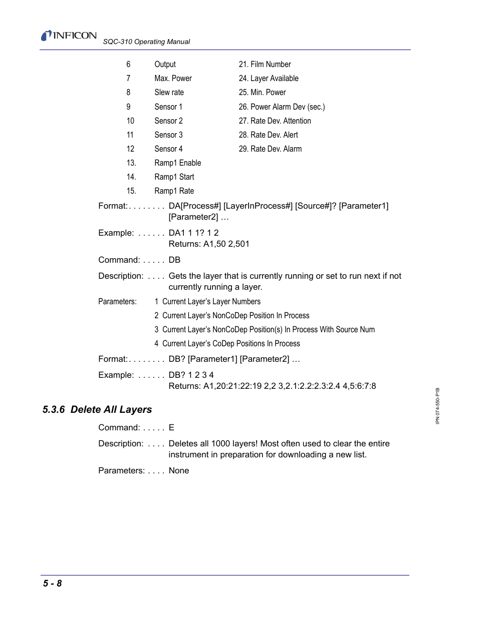 6 delete all layers | INFICON SQC-310 Thin Film Deposition Controller User Manual | Page 88 / 120