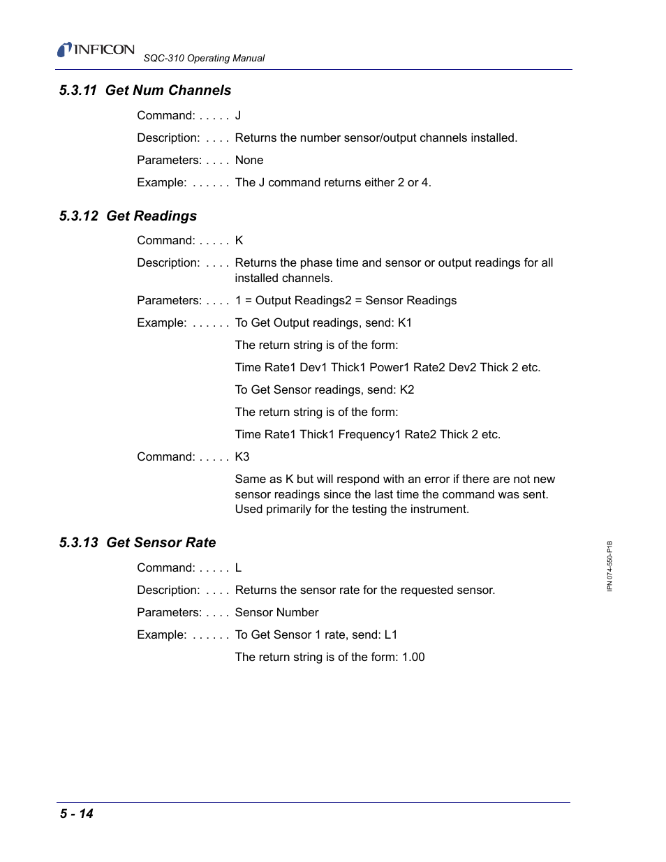 11 get num channels, 12 get readings, 13 get sensor rate | INFICON SQC-310 Thin Film Deposition Controller User Manual | Page 94 / 120