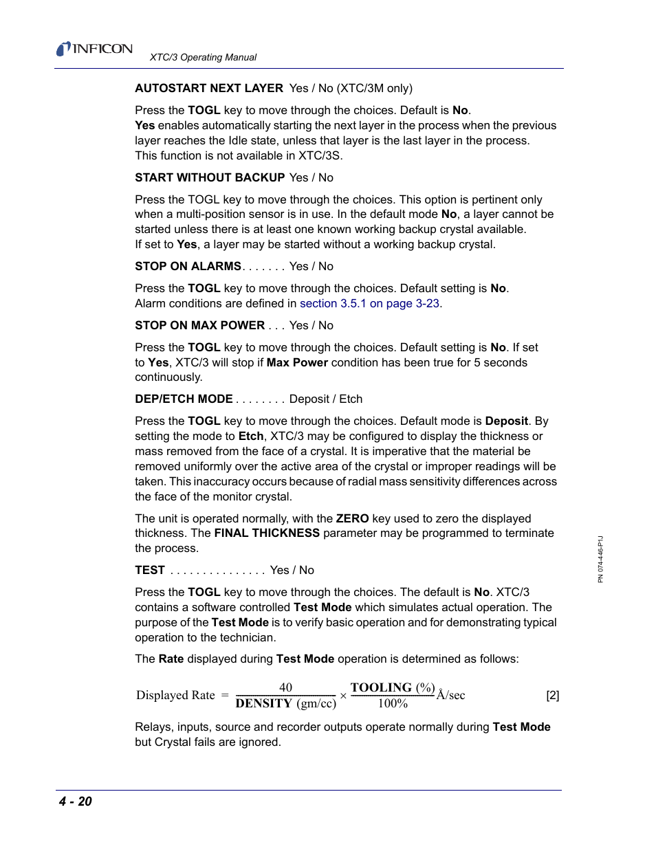 INFICON XTC/3 Thin Film Deposition Controller Operating Manual User Manual | Page 100 / 216