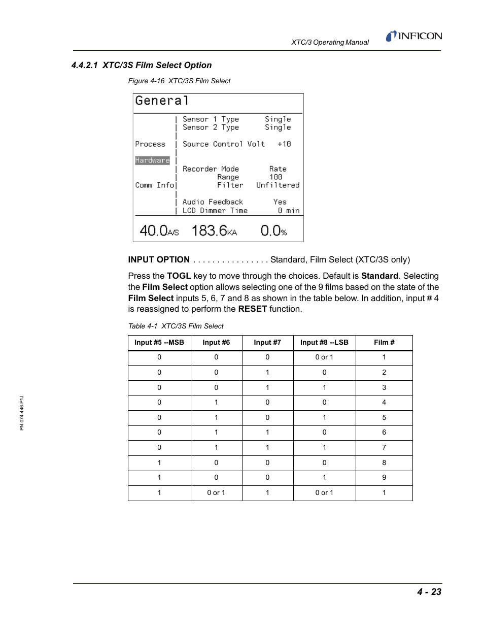 1 xtc/3s film select option | INFICON XTC/3 Thin Film Deposition Controller Operating Manual User Manual | Page 103 / 216