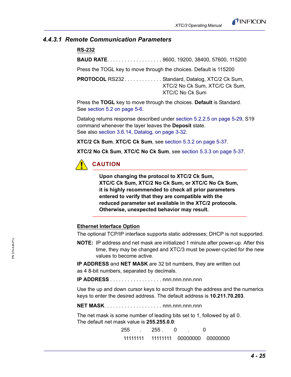 1 remote communication parameters | INFICON XTC/3 Thin Film Deposition Controller Operating Manual User Manual | Page 105 / 216