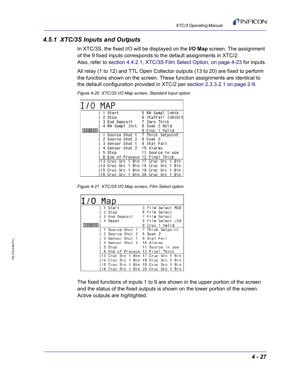 1 xtc/3s inputs and outputs | INFICON XTC/3 Thin Film Deposition Controller Operating Manual User Manual | Page 107 / 216