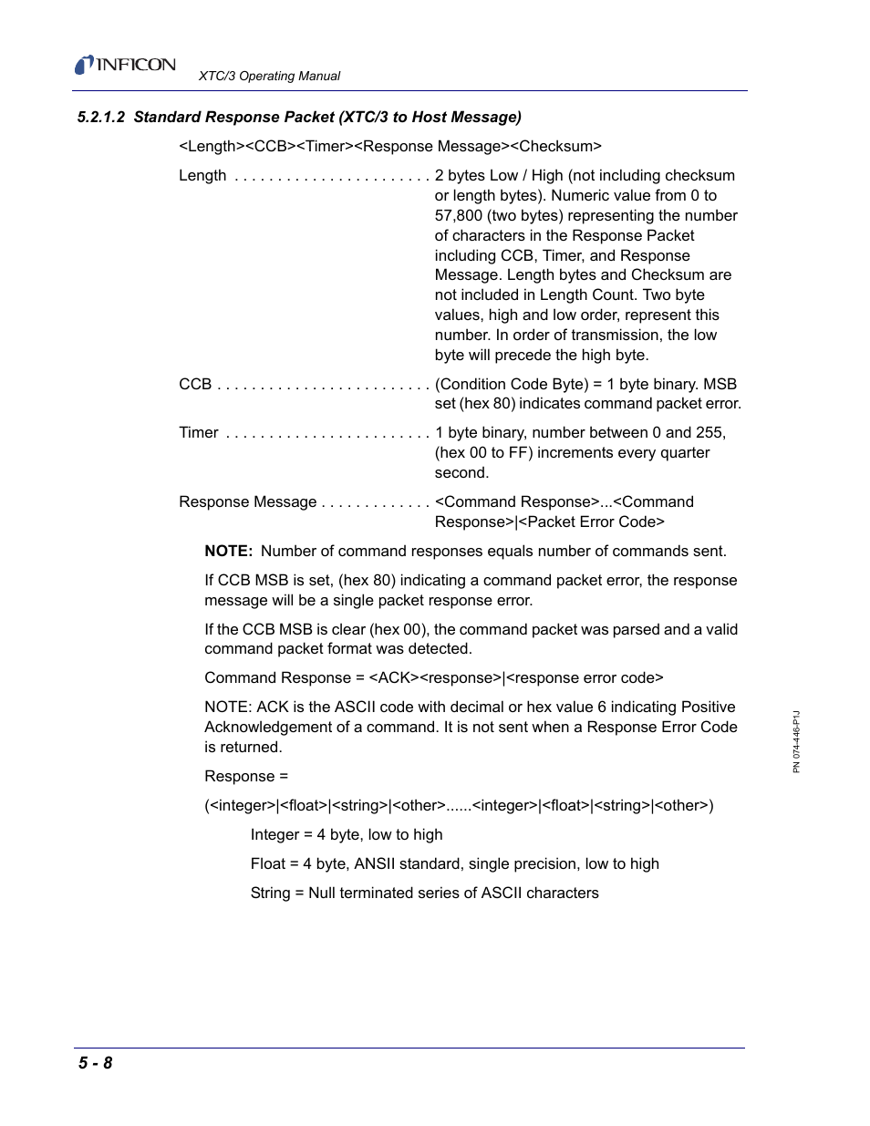 2 standard response packet (xtc/3 to host message) | INFICON XTC/3 Thin Film Deposition Controller Operating Manual User Manual | Page 120 / 216
