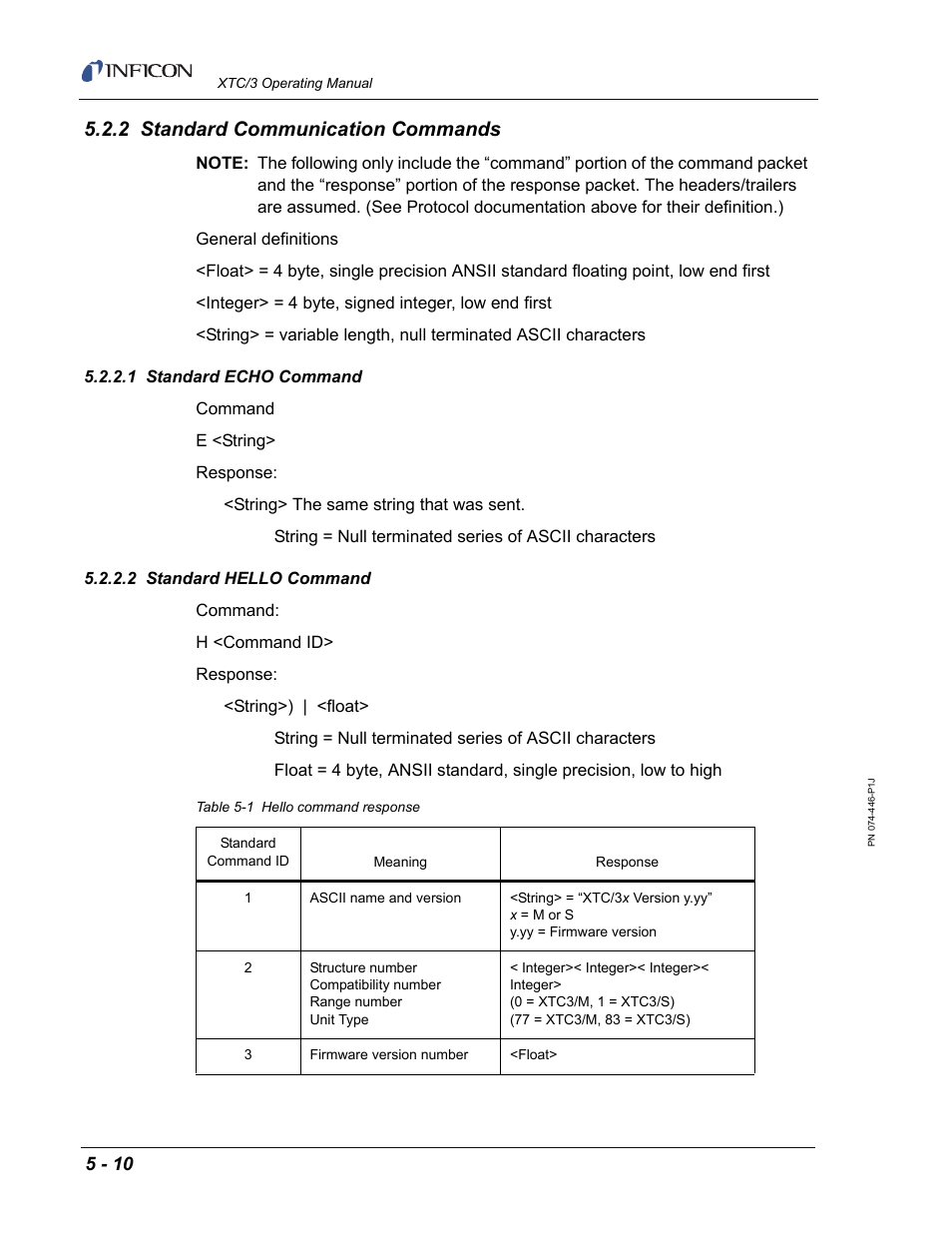 2 standard communication commands, 1 standard echo command, 2 standard hello command | INFICON XTC/3 Thin Film Deposition Controller Operating Manual User Manual | Page 122 / 216