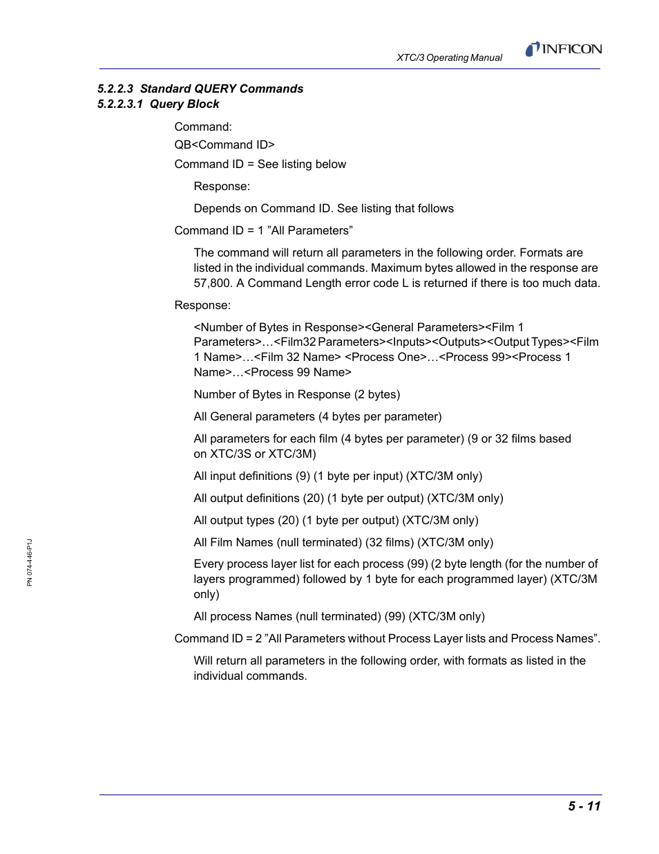 3 standard query commands, 1 query block | INFICON XTC/3 Thin Film Deposition Controller Operating Manual User Manual | Page 123 / 216
