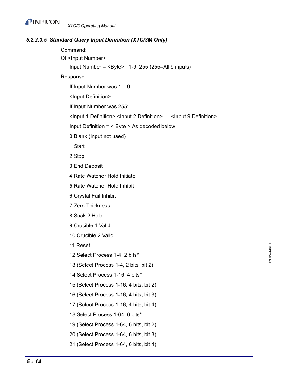 5 standard query input definition (xtc/3m only) | INFICON XTC/3 Thin Film Deposition Controller Operating Manual User Manual | Page 126 / 216