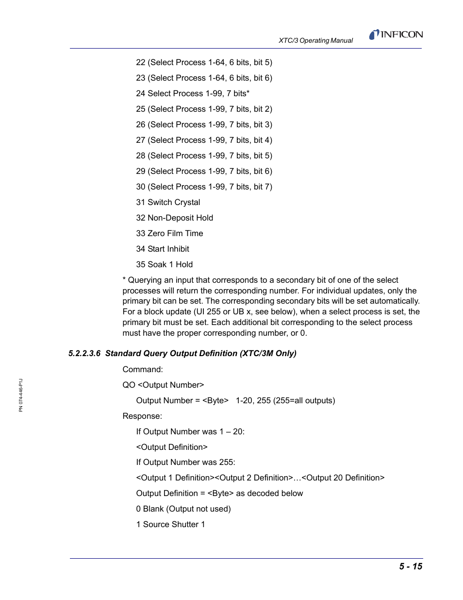 6 standard query output definition (xtc/3m only) | INFICON XTC/3 Thin Film Deposition Controller Operating Manual User Manual | Page 127 / 216