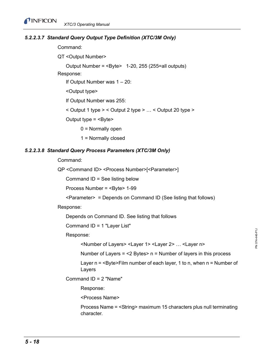 8 standard query process parameters (xtc/3m only) | INFICON XTC/3 Thin Film Deposition Controller Operating Manual User Manual | Page 130 / 216