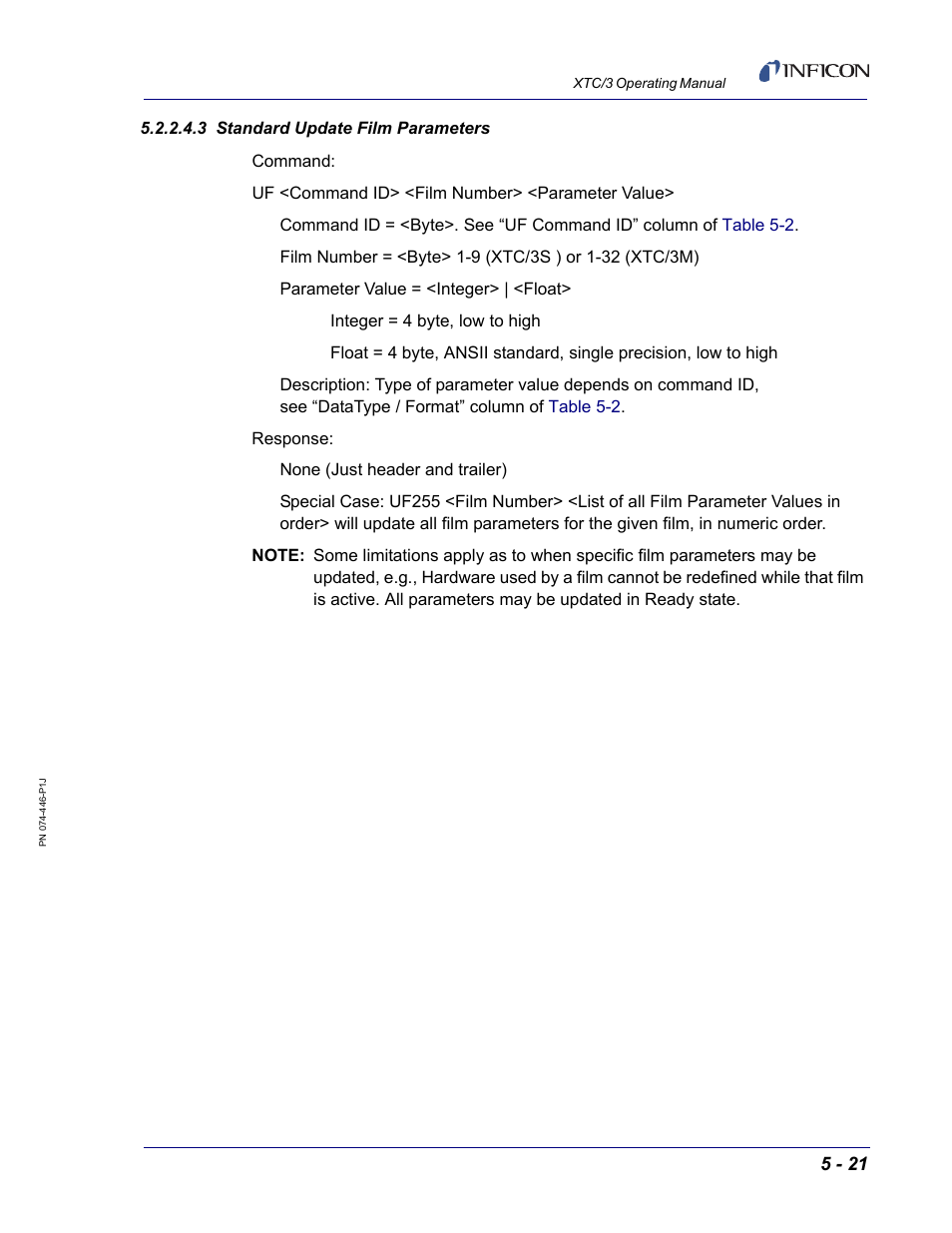3 standard update film parameters | INFICON XTC/3 Thin Film Deposition Controller Operating Manual User Manual | Page 133 / 216
