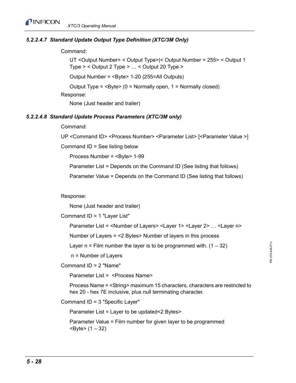 8 standard update process parameters (xtc/3m only) | INFICON XTC/3 Thin Film Deposition Controller Operating Manual User Manual | Page 140 / 216
