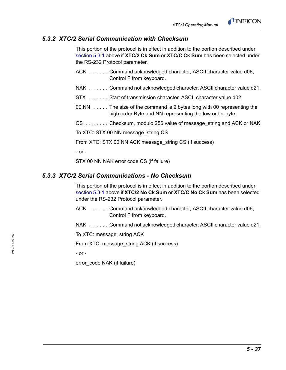 2 xtc/2 serial communication with checksum, 3 xtc/2 serial communications - no checksum | INFICON XTC/3 Thin Film Deposition Controller Operating Manual User Manual | Page 149 / 216