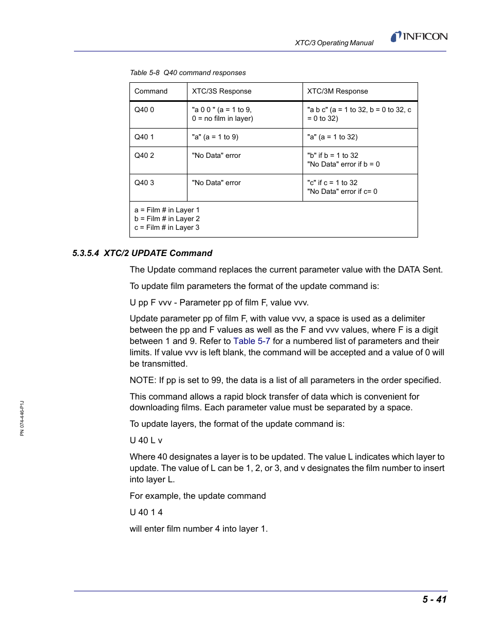 4 xtc/2 update command | INFICON XTC/3 Thin Film Deposition Controller Operating Manual User Manual | Page 153 / 216