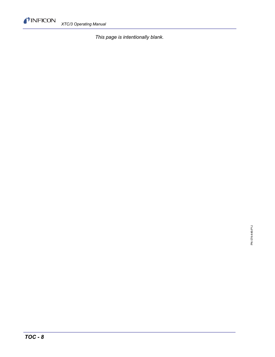 Toc - 8, This page is intentionally blank | INFICON XTC/3 Thin Film Deposition Controller Operating Manual User Manual | Page 16 / 216