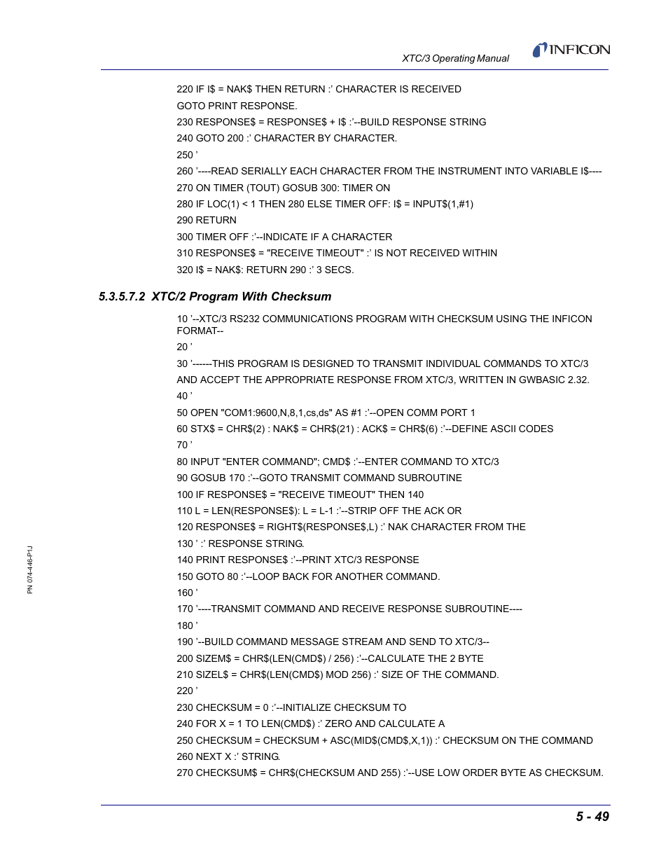 2 xtc/2 program with checksum | INFICON XTC/3 Thin Film Deposition Controller Operating Manual User Manual | Page 161 / 216