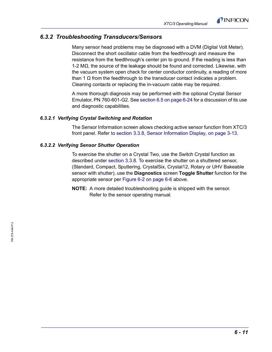 2 troubleshooting transducers/sensors, 1 verifying crystal switching and rotation, 2 verifying sensor shutter operation | INFICON XTC/3 Thin Film Deposition Controller Operating Manual User Manual | Page 173 / 216