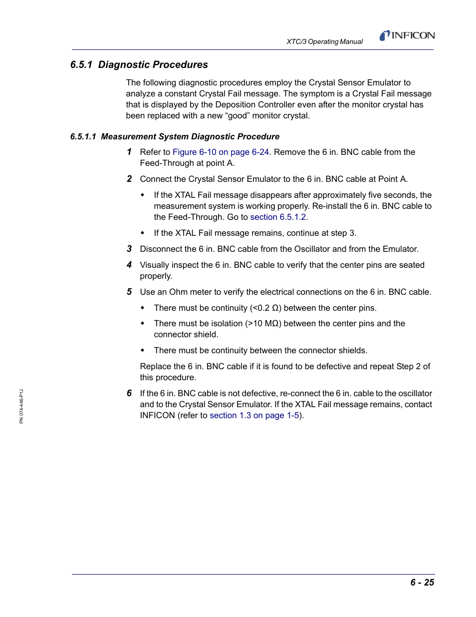 1 diagnostic procedures, 1 measurement system diagnostic procedure | INFICON XTC/3 Thin Film Deposition Controller Operating Manual User Manual | Page 187 / 216