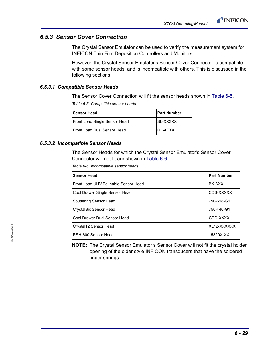 3 sensor cover connection, 1 compatible sensor heads, 2 incompatible sensor heads | INFICON XTC/3 Thin Film Deposition Controller Operating Manual User Manual | Page 191 / 216
